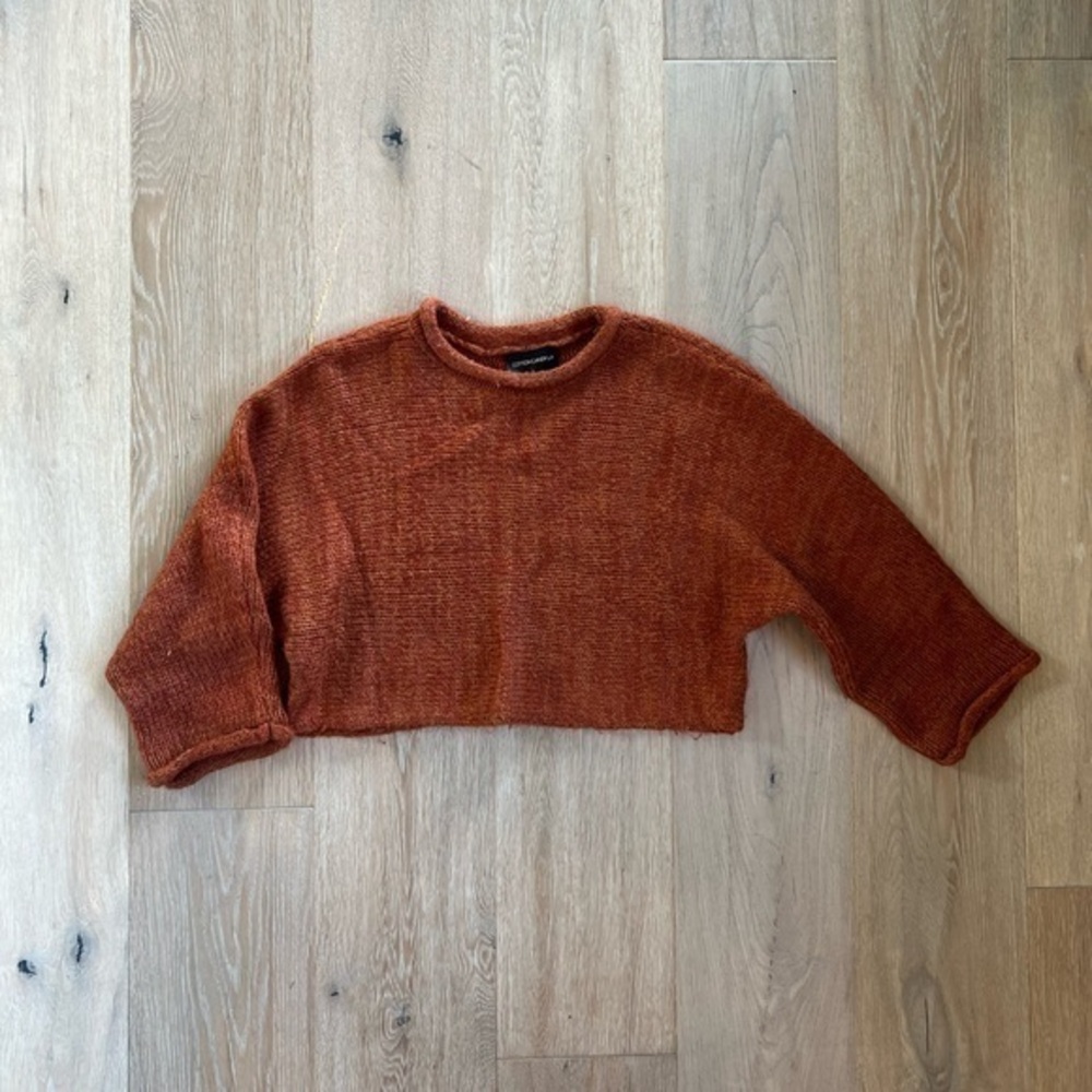 Cotton Candy LA Burnt Orange Rust Knit Cropped Sweater Long Sleeve Size S/M